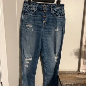 Hollister High Rise Blue Jeans with Distressed Style mom jeans